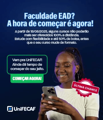 Imagem de uma moça num fundo azul com a frase: Graduação semipresencial - Experiência universitária com flexibilidade