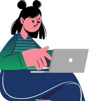 Ilustração de uma moça estudando com o seu notebook