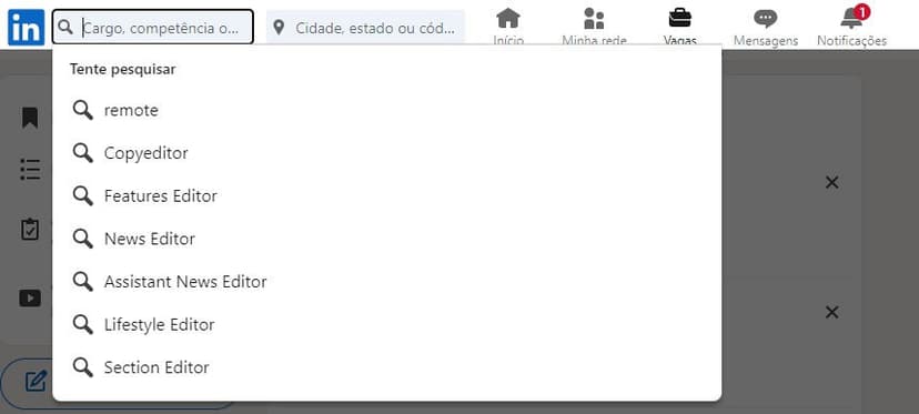 Filtros de busca do LinkedIn
