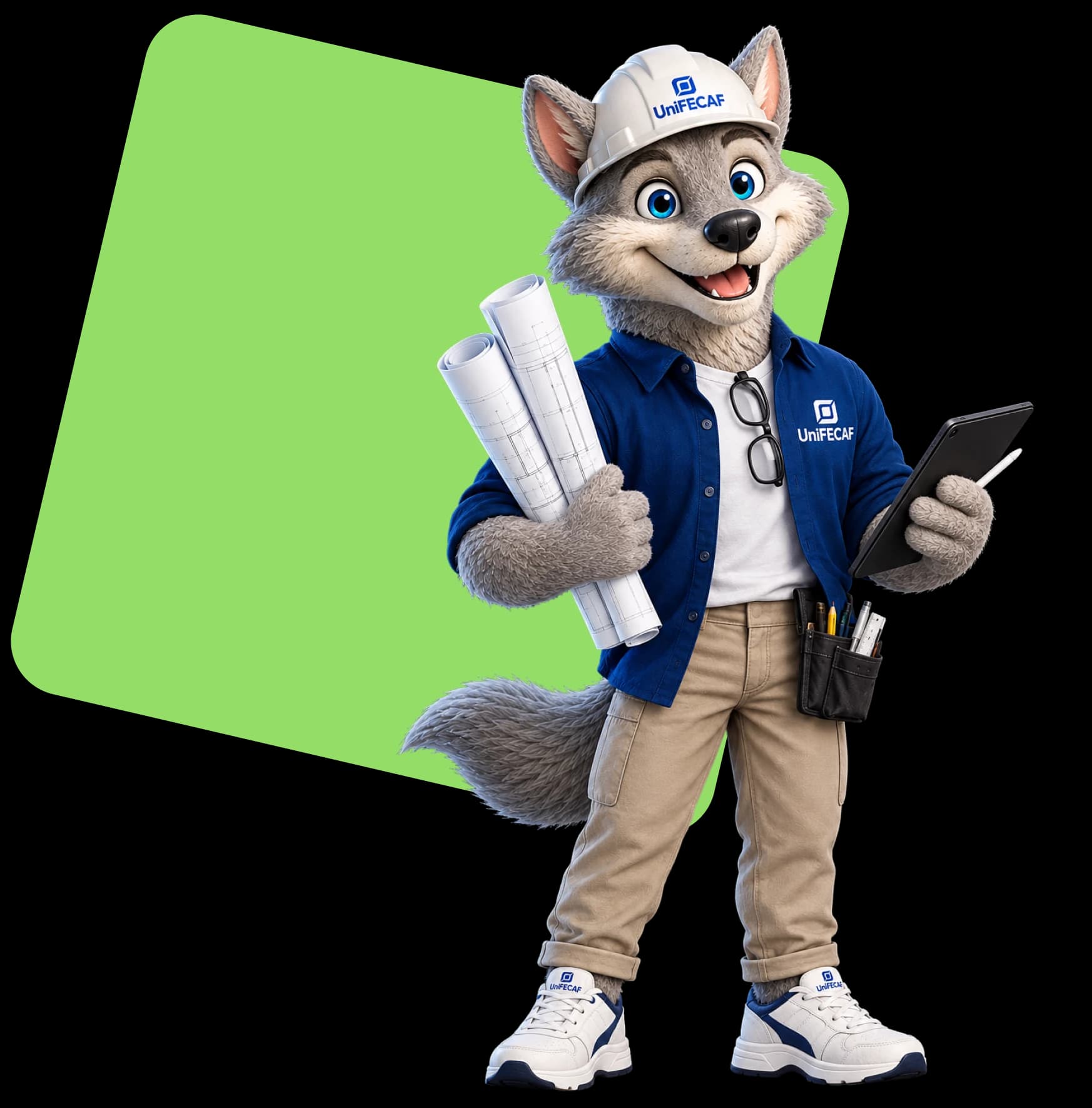 Feroz, mascote da UniFECAF, na página do curso de Arquitetura