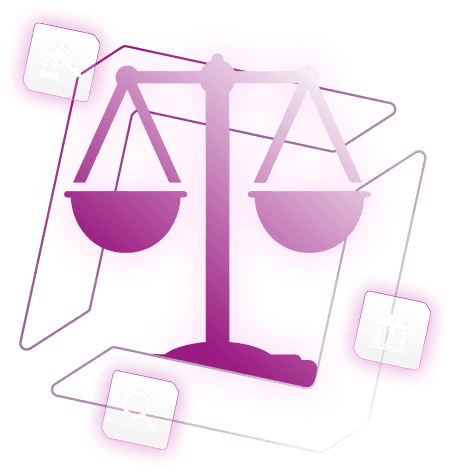 Scales of justice with legal icons