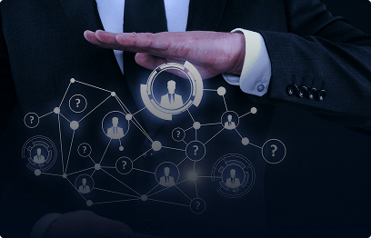 Mãos interagindo com um gráfico em uma tela holográfica